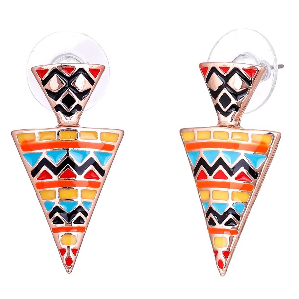 Estele Rosegold Plated Triangular Stud Earrings With Multicolor Enamel For Women : 605704-RGER