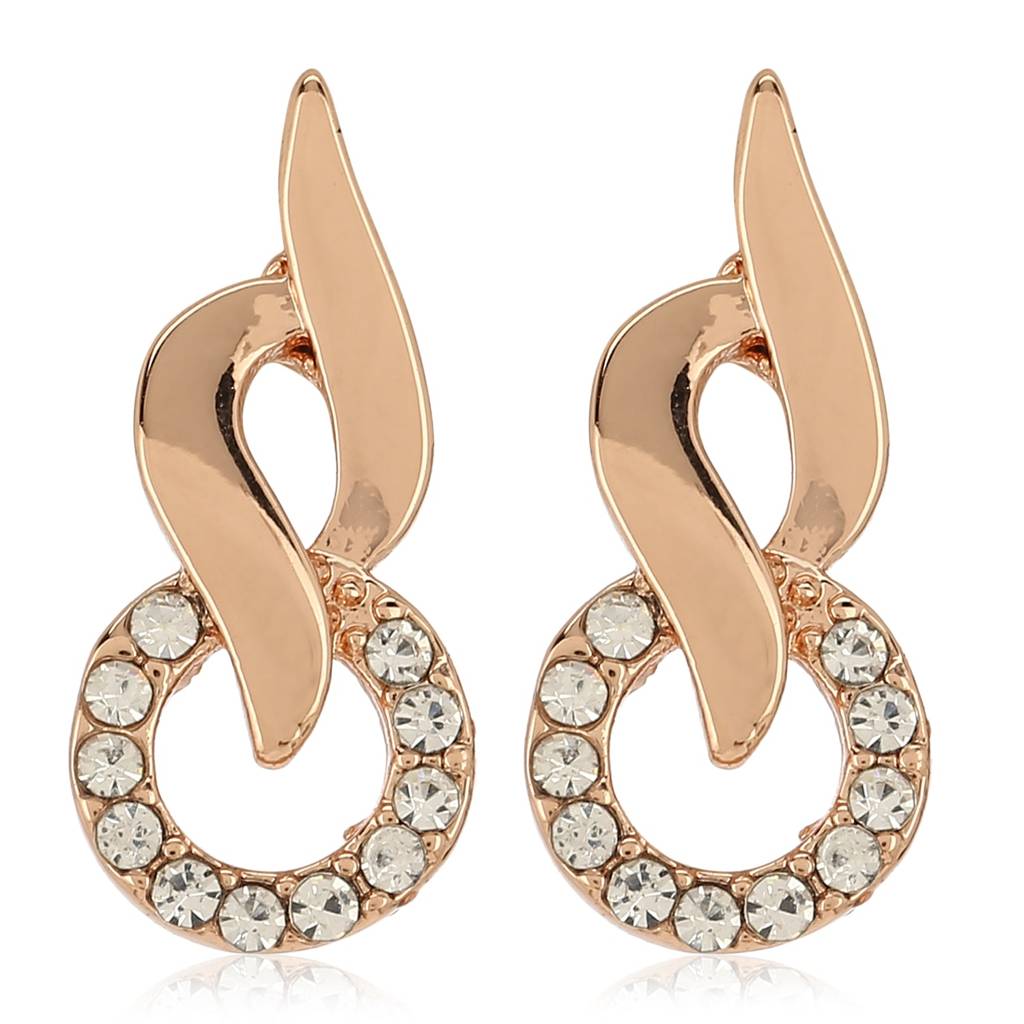 Estele Rosegold Plating Austrian Crystal Flame Ring Shaped Pendant Necklace Set For Girl / Women : 8918NKER
