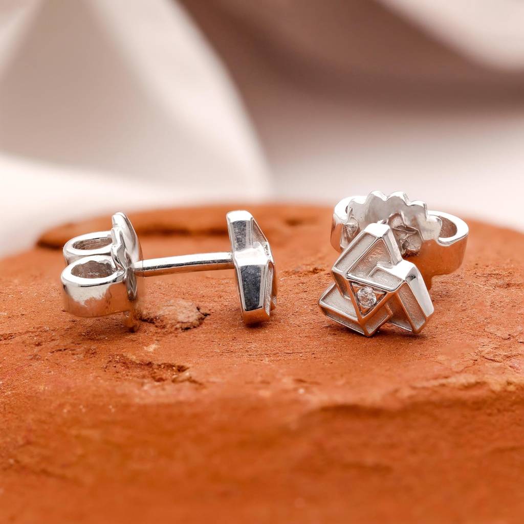 925 Silver Geometric Triangle Stud Earrings Â Matte Finish Modern Jewelry Gift : SE_000619