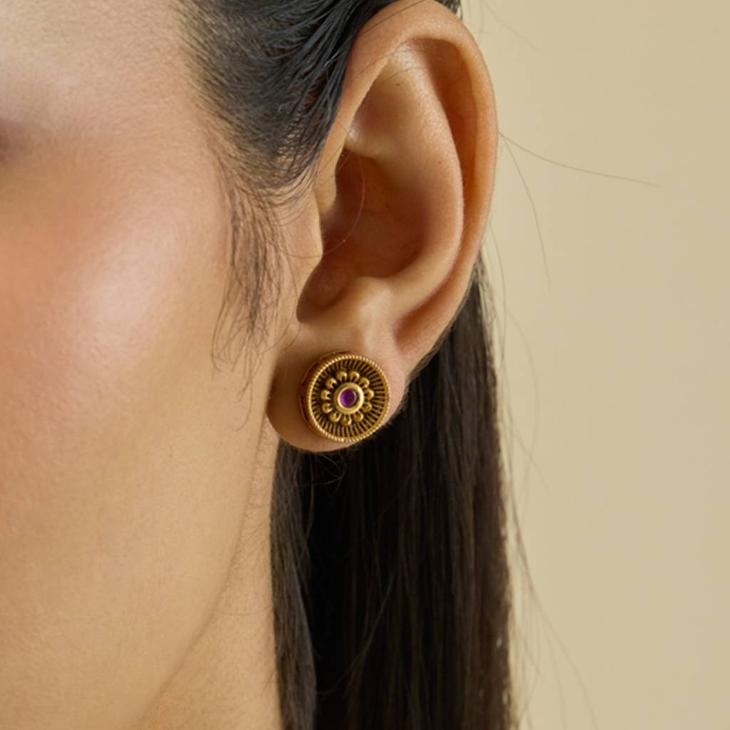 Kushal'S Fashion Jewellery Ruby Gold-Plated Ethnic Antique Studs-435198 : 435198
