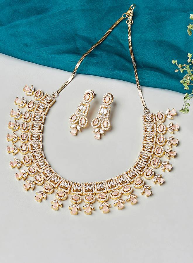 Sparkling Elegance Rose Gold Plated Glorious Necklace Set : 8905124445336