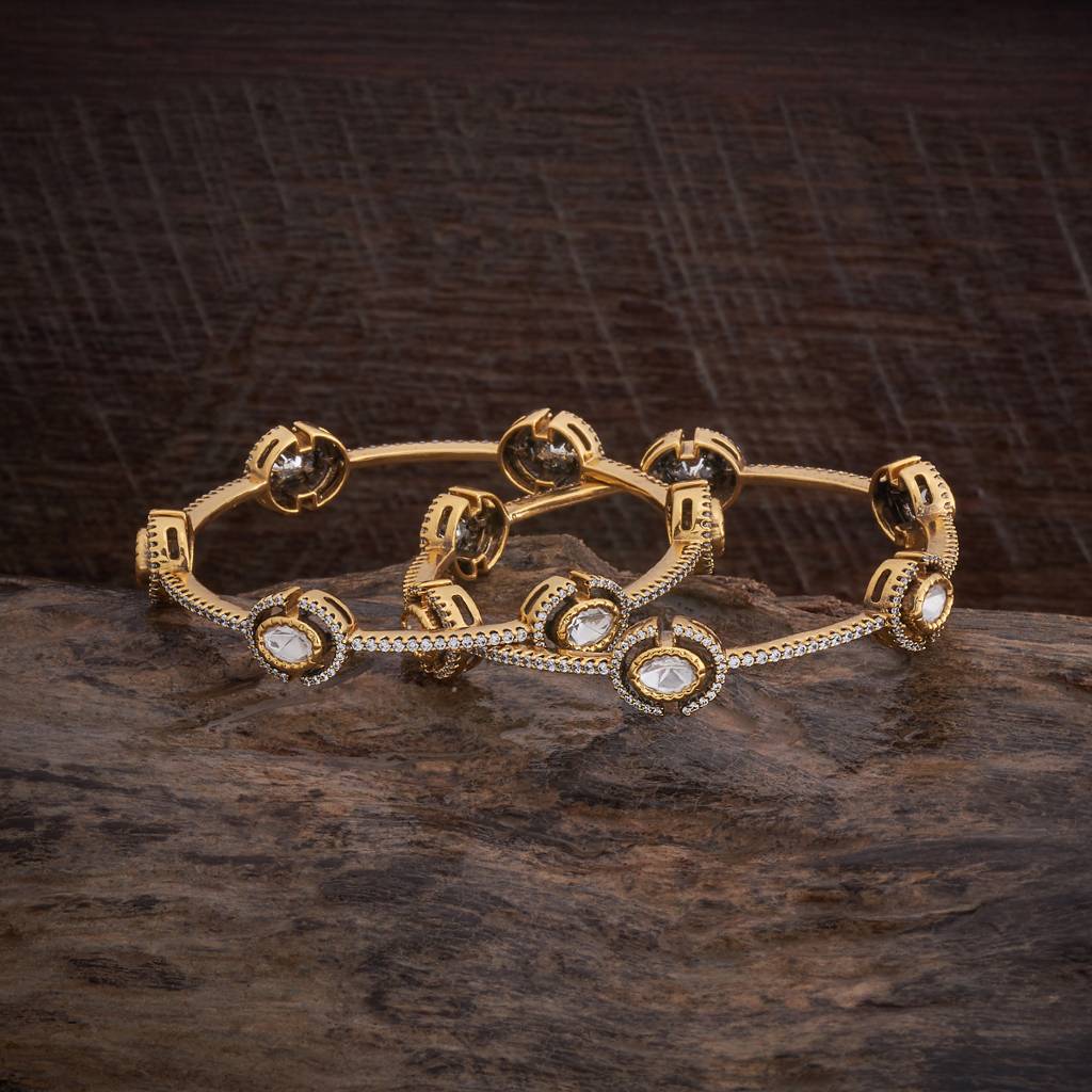 Kushal'S Fashion Jewellery Set Of 2 White & Gold-Toned Kundan-Studded Bangles : 425804