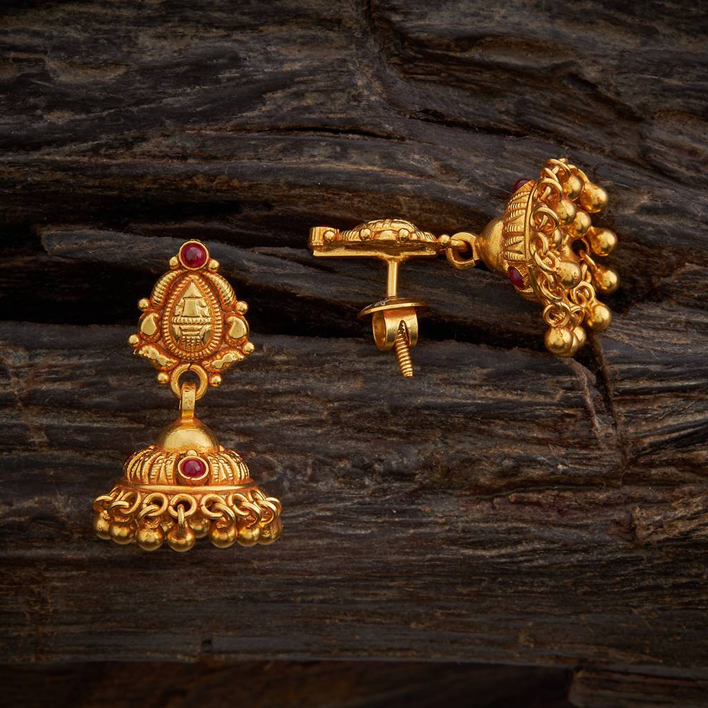 Kushal'S Fashion Jewellery Ruby Gold-Plated Ethnic 92.5 Pure Silver Temple Jhumkas-161250 : 398304