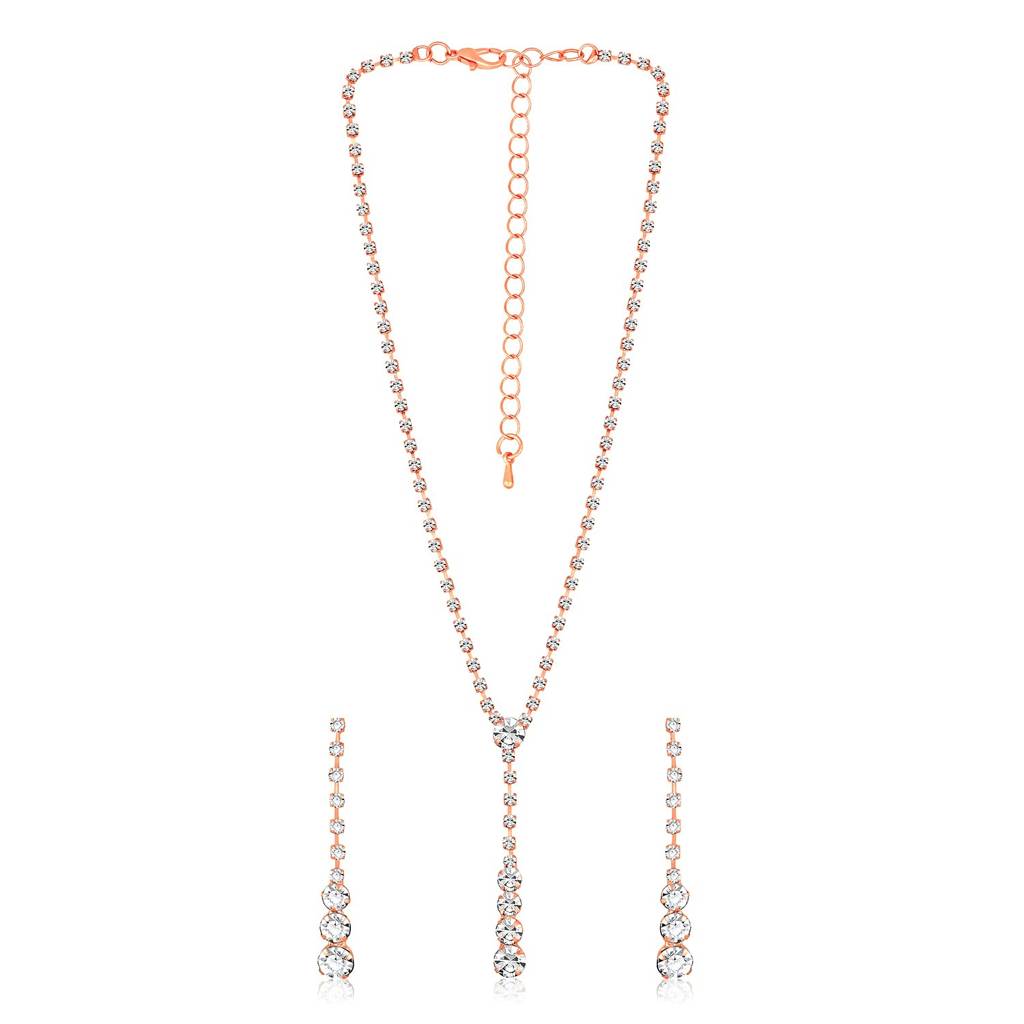 American Diamond Studded Necklace & Earrings Set Fashion Stylish Design Jewellery Gift For Women & Girls-Px8N18 : PX8N18C