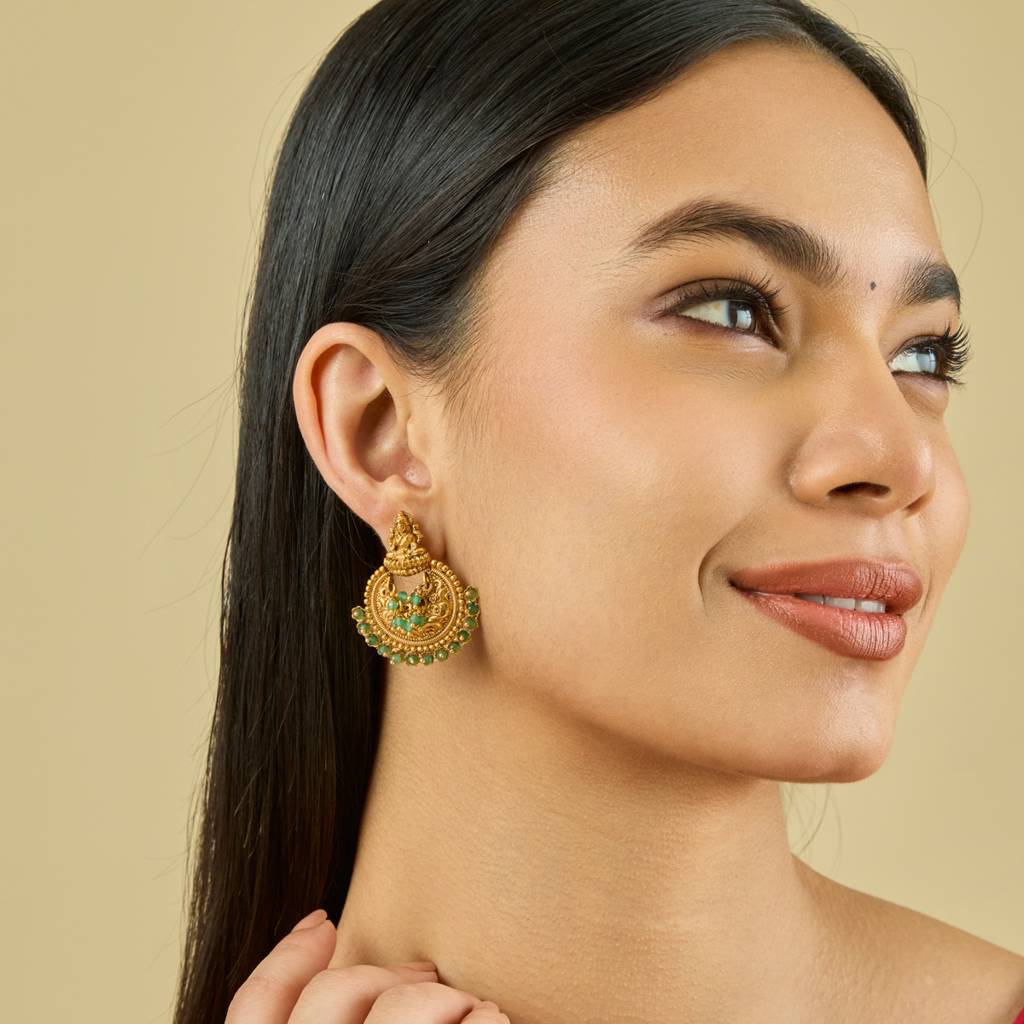 Kushal'S Fashion Jewellery Green Gold-Plated Ethnic Antique Earring Drop Earrings-185268 : 442082