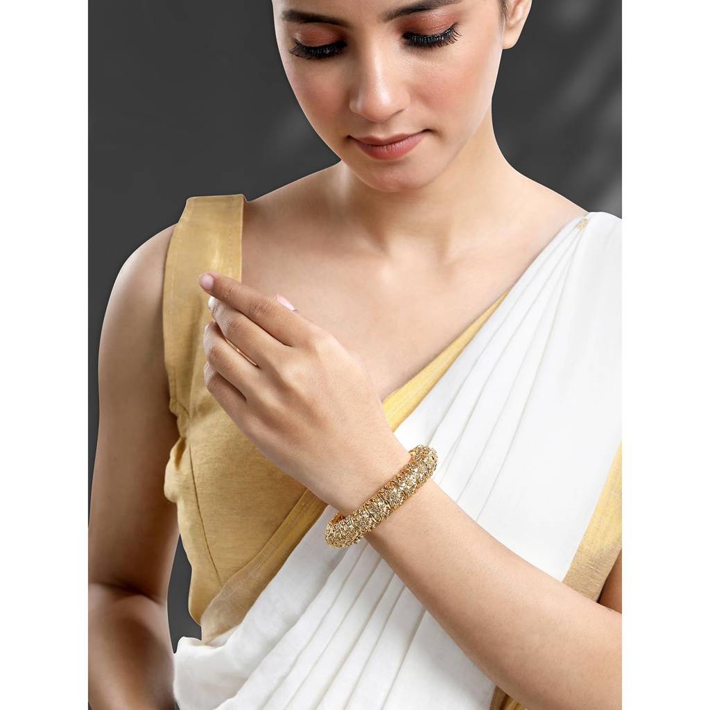 Gold Plated Single Piece Openable Floral Kada Bangle Traditional Jewellery For Women-Pf74B92-S1 : PF74B92-S1-4