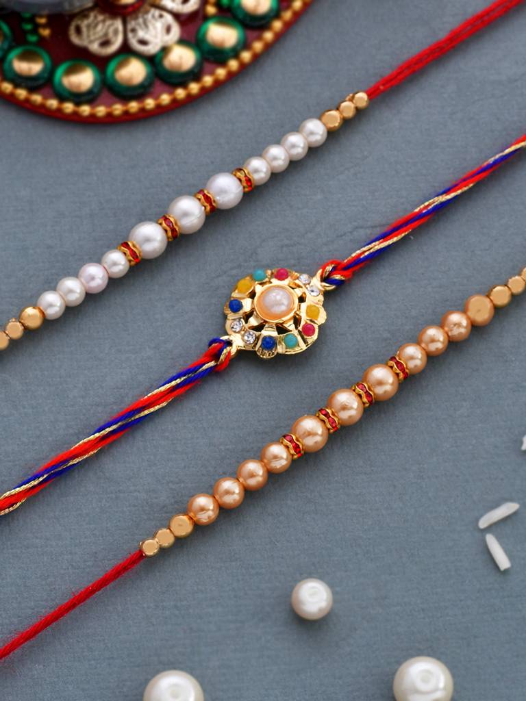 Set Of 3
Pearl Beads Studded Thread Rakhi : 8905124462135