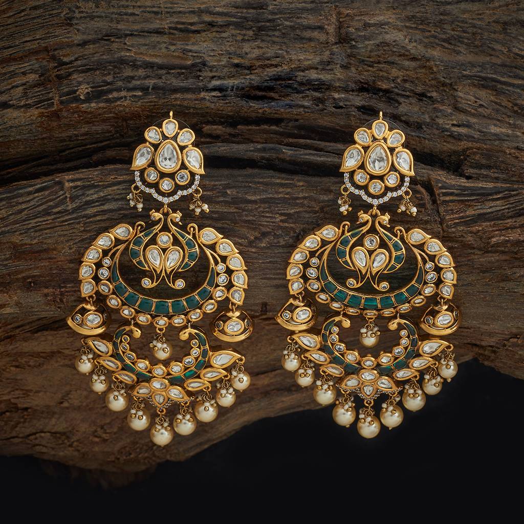 Kushal'S Fashion Jewellery Green Victorian-Plated Ethnic Kundan  Drop Earrings -180235 : 430823