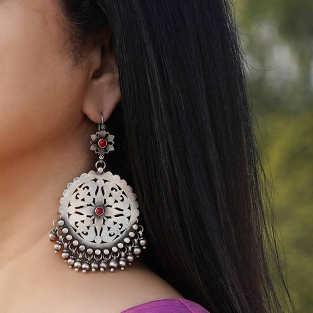 Silver Jaali Earrings For Women. : SST057