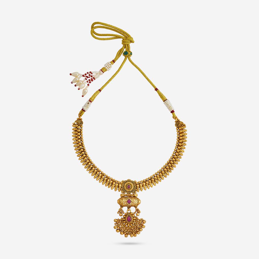Kushal'S Fashion Jewellery Ruby Gold-Plated Ethnic Antique Necklace And Earring Set  -188141 : 447868