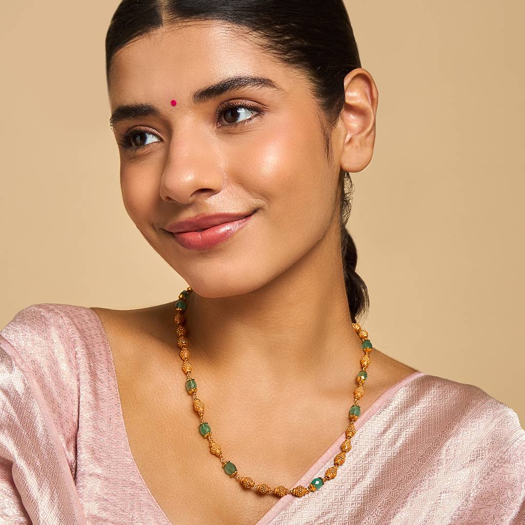 Kushal'S Fashion Jewellery Pink Gold-Plated Ethnic 92.5 Pure Silver Temple Chain Necklace-173478 : 425932