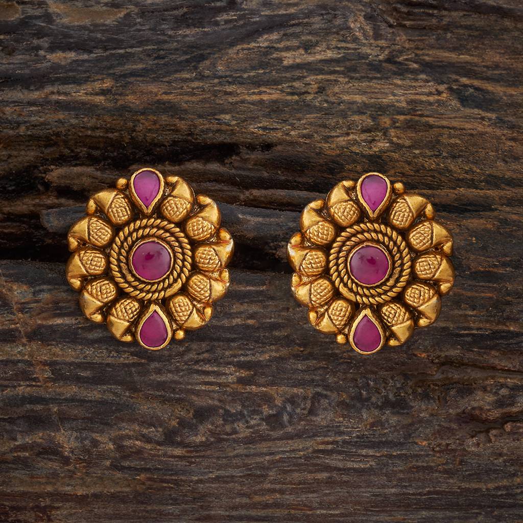 Kushal'S Fashion Jewellery Oxidised Gold-Plated Ethnic 92.5 Pure Silver Temple Studs-177427 : 425366