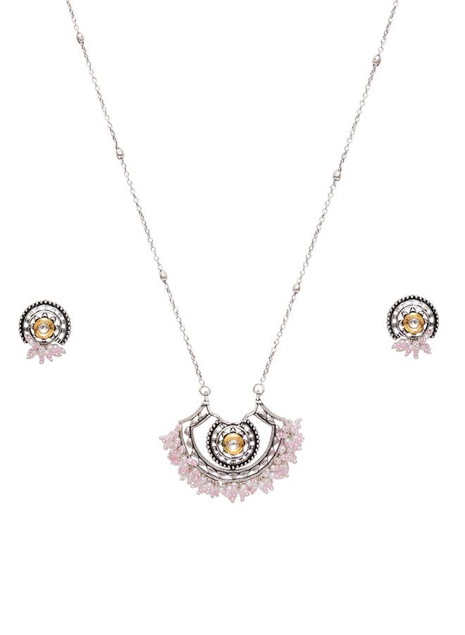 Festive Hues Light Beaded Oxidised Pink Pastel Jewellery Set : 8905124466522