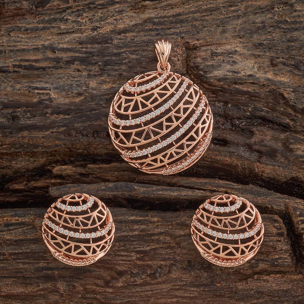 Kushal'S Fashion Jewellery White Rose Gold-Plated Party Zircon Pendant Set -184738 : 441186