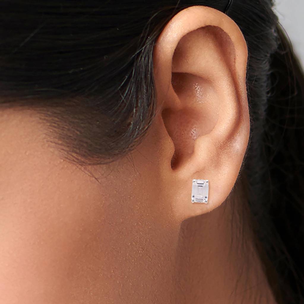 925 Silver Emerald Cut Cz Stud Earrings Â Minimalist Dainty Jewelry : SE_000588