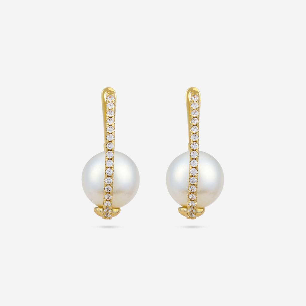 Kushal'S Fashion Jewellery Pearl Gold Plated Party Trendy Zircon Hoops & Huggies-100665 : 446534