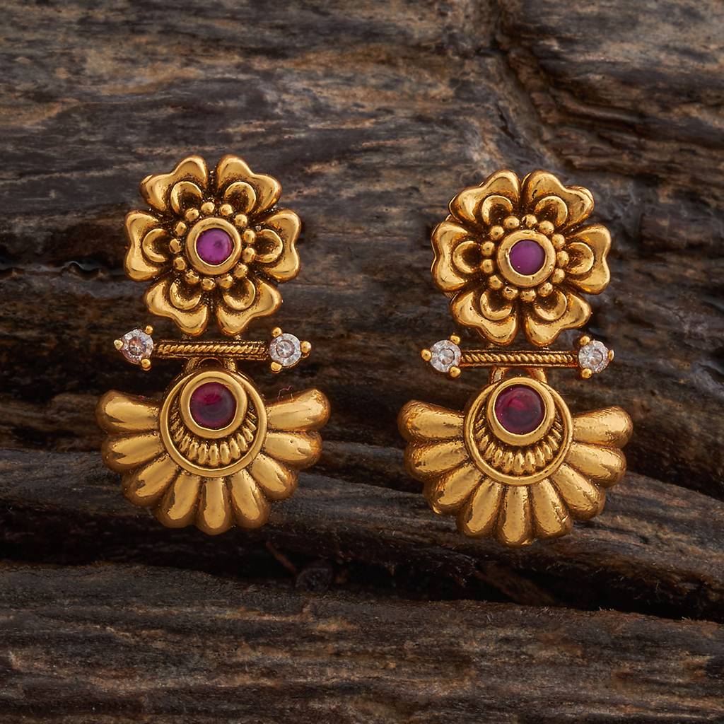 Kushal'S Fashion Jewellery Ruby Gold-Plated Ethnic Antique Earring Drop Earrings-182339 : 435525