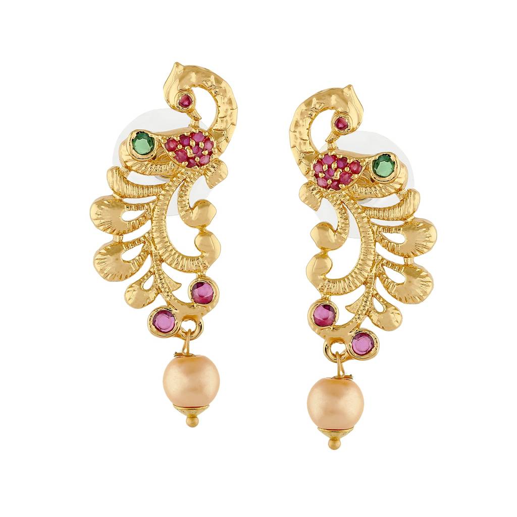Estele Gold Plated Cz Flair Peacock Designer Earrings For Women : AD-633-IG-ERER