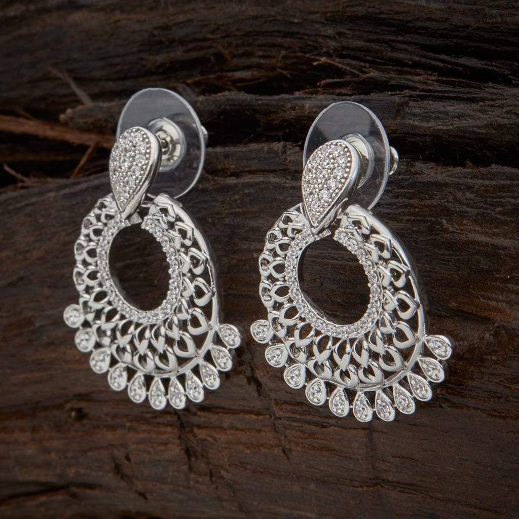 White Plated Party Zircon Chandbali Earrings-6989 : 6989