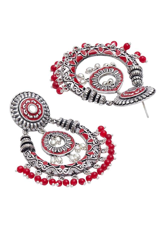 Festive Hues Enamelled Faux Pearls Adorned Silver Oxidised Jewellery Set : 8905124459012