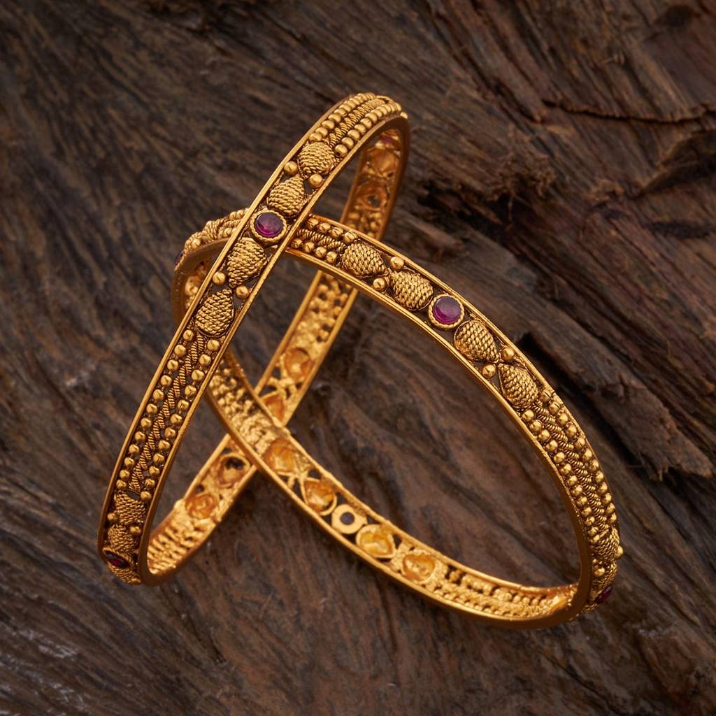 Kushal'S Fashion Jewellery Ruby Gold-Plated Ethnic Antique Bangle-150356 : 406020