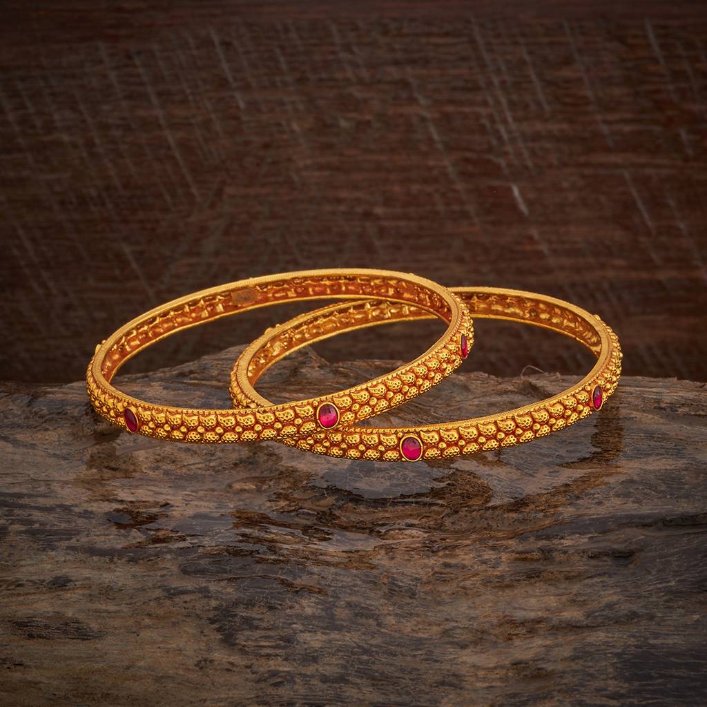 Kushal'S Fashion Jewellery Set Of 2 Pure Silver Stone-Studded Gold-Plated Temple Bangles : 431319