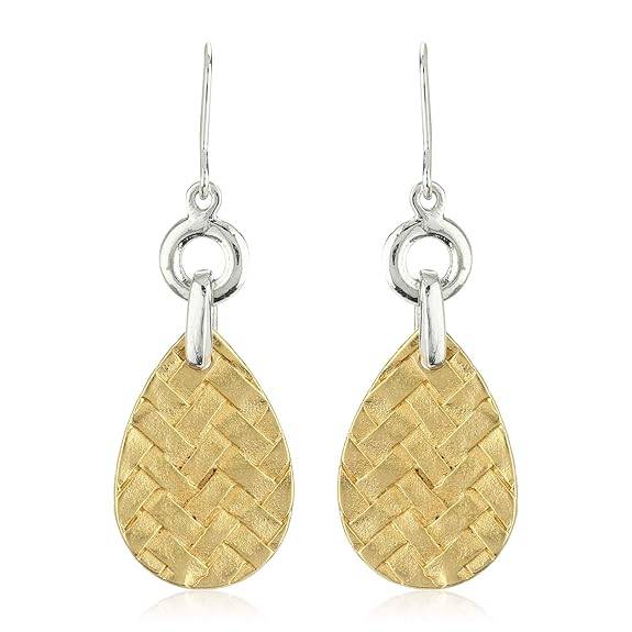 Estele Gold & Rhodium Plated Tear Drop Shaped Drop Earrings For Women : 449708ER