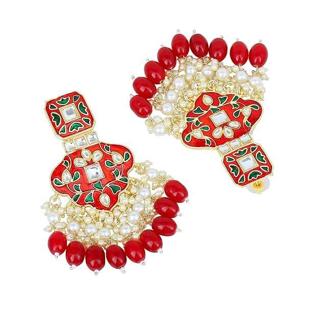 Estele Gold Plated Splendid Designer Gehena Earrings With Red Enamel & Beads For Women : PJ-014-IGRBER