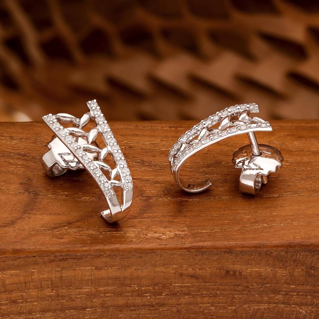 925 Silver Leaf Design Hoop Earrings | Nature Openwork Jewelry : SE_000880