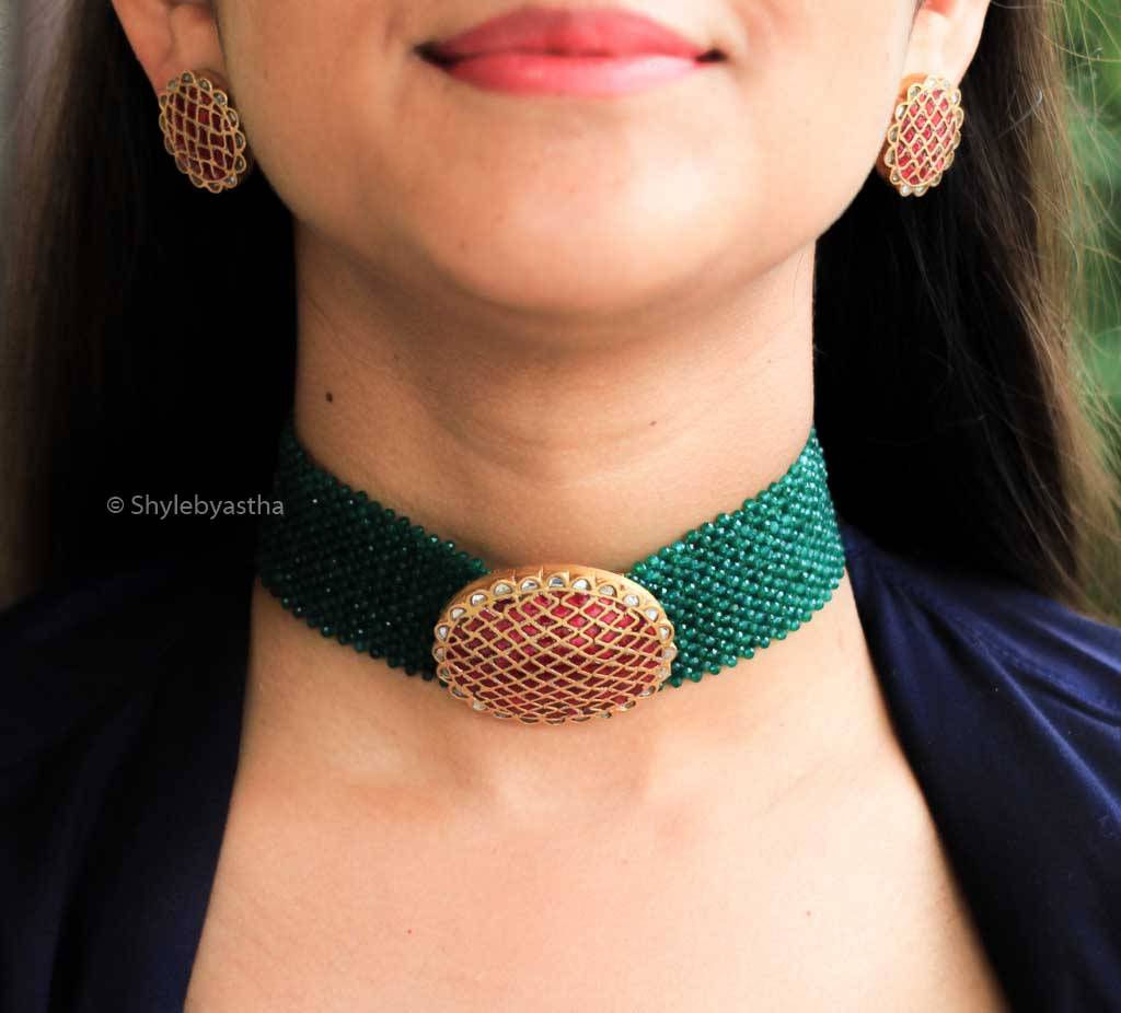 Tattva Kundan Emerald Choker Set : SE909-2