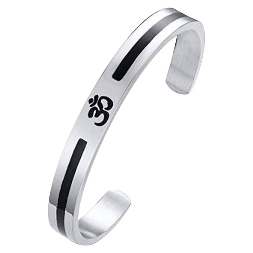 Stainless Steel Buddha Namaste Ohm Om Aum Sanskrit Symbol Cuff Bracelet Kada For Men Hindu Yoga Jewellery For Boys : PX9B78