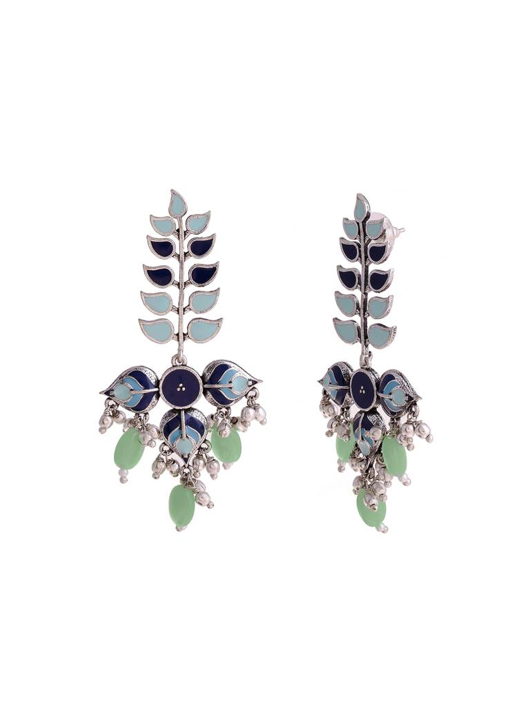 Bagh E Fiza Leaves Long Drop Earrings : 8907617929439