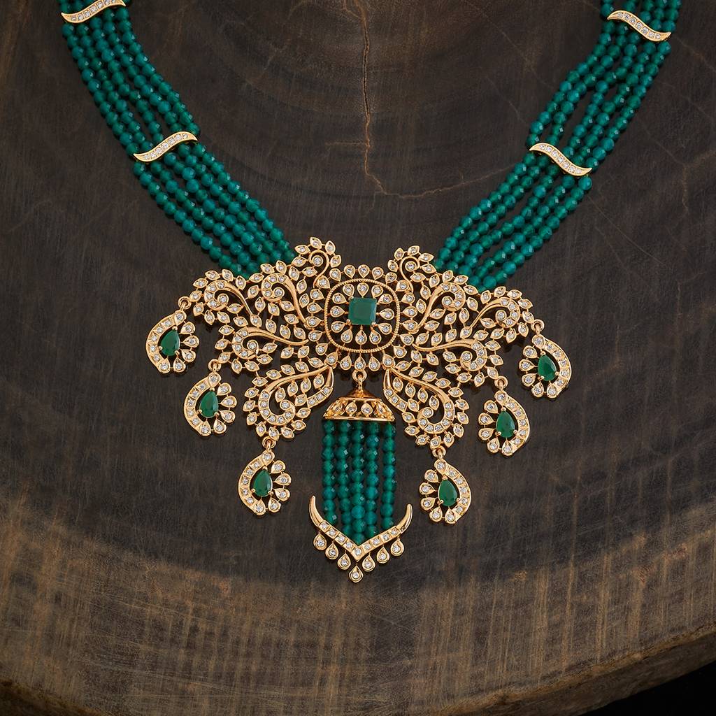 Kushal'S Fashion Jewellery Green Gold-Plated Party Zircon Necklace-173233 : 425332