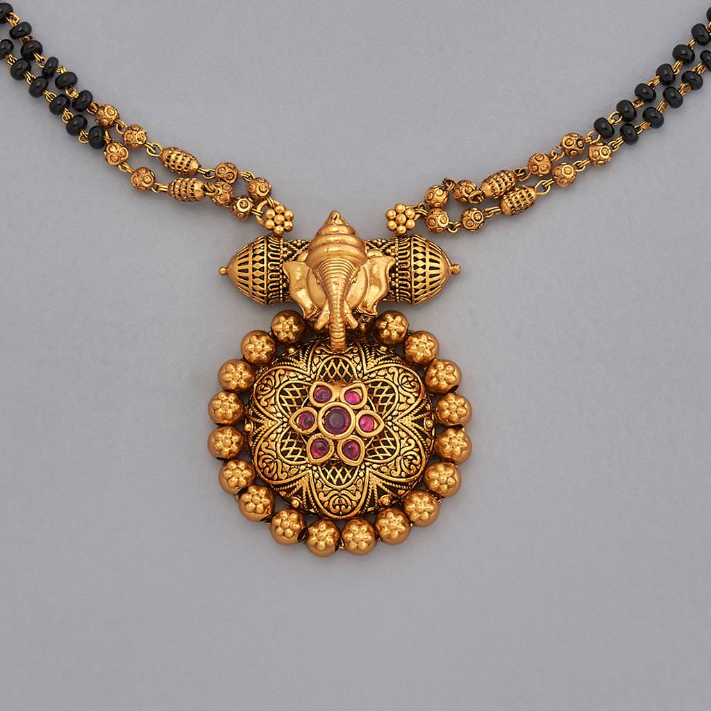 Kushal'S Fashion Jewellery Ruby Gold-Plated Ethnic Antique Mangalsutra -170285 : 409877