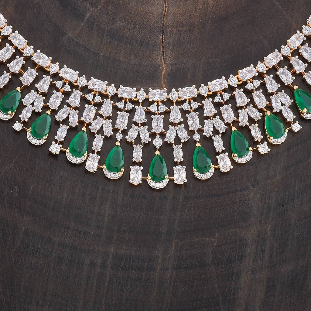 Kushal'S Fashion Jewellery Rhodium-Plated Ruby & Cubic Zirconia Studded Jewellery Set-177111 : 424571