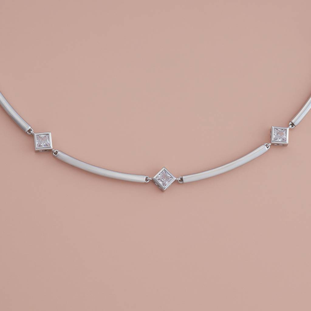Kushal'S Fashion Jewellery White Rhodium-Plated Party Trendy Zircon Necklace-183811 : 438807