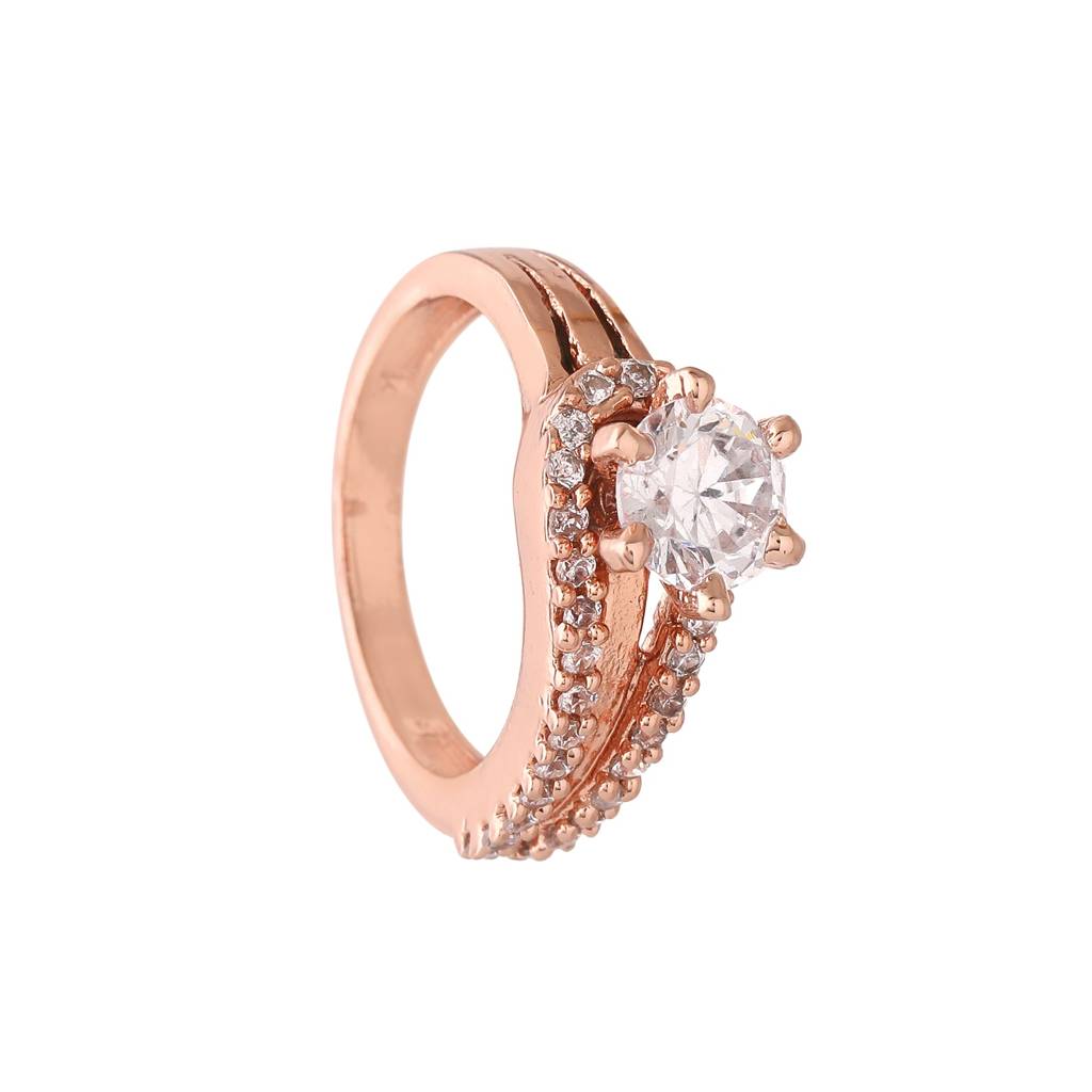 Estele Rose Gold Plated Cz Beautiful Solitaire Finger Ring For Women : AD-117-RGRING