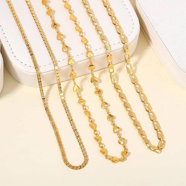 Modern Combo Of Gold Finish Lightweight Chains For Casual Party Wear  For Unisex Alloy Gold