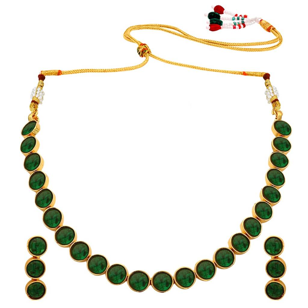 Gold Plated Choker Necklace With Drop Earrings Traditional Jewellery Set For Women Girls-Pf04N3392 : PF04N3392G