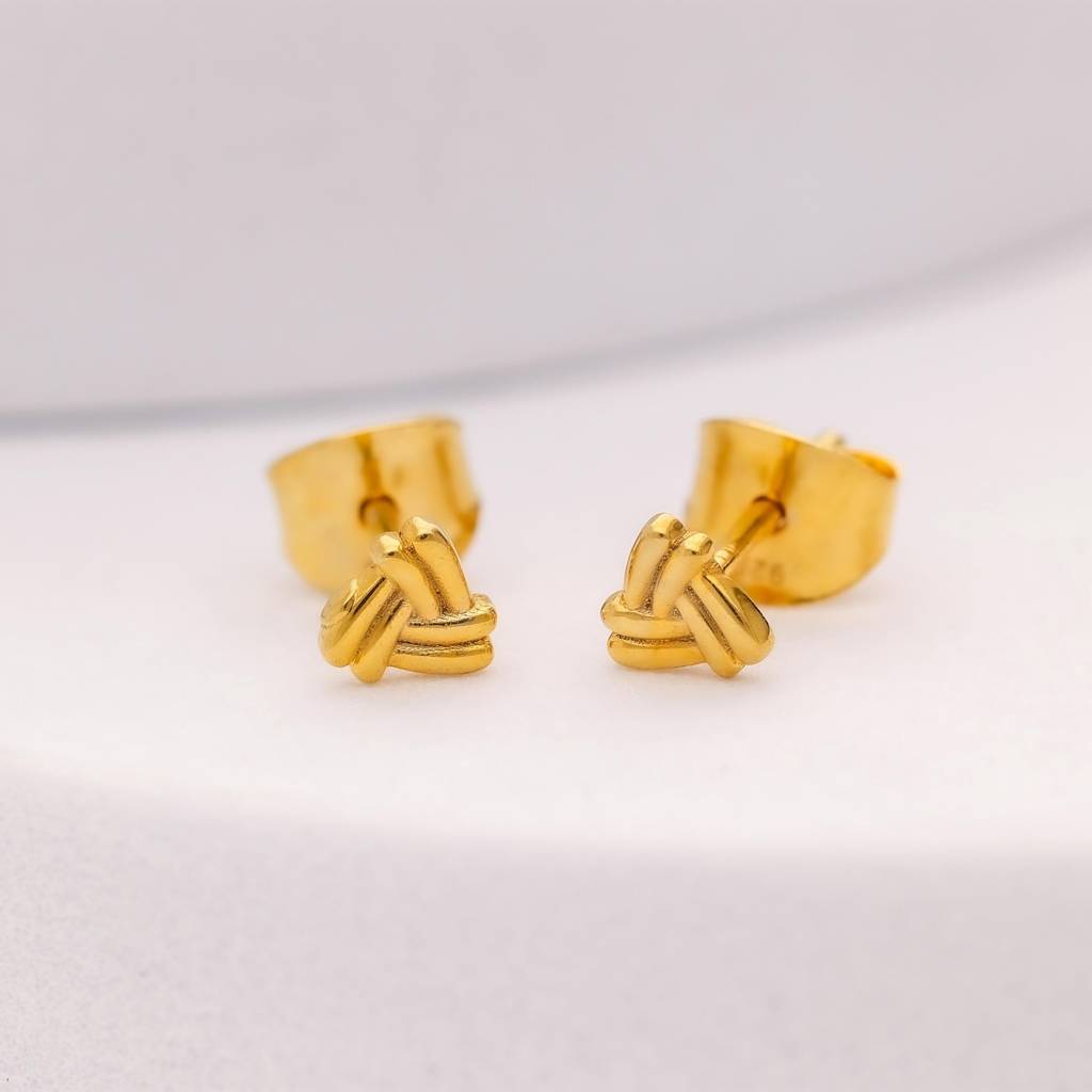 925 Silver Gold Knot Stud Earrings Â Minimalist Everyday Elegant Jewelry Gift : SE_000651