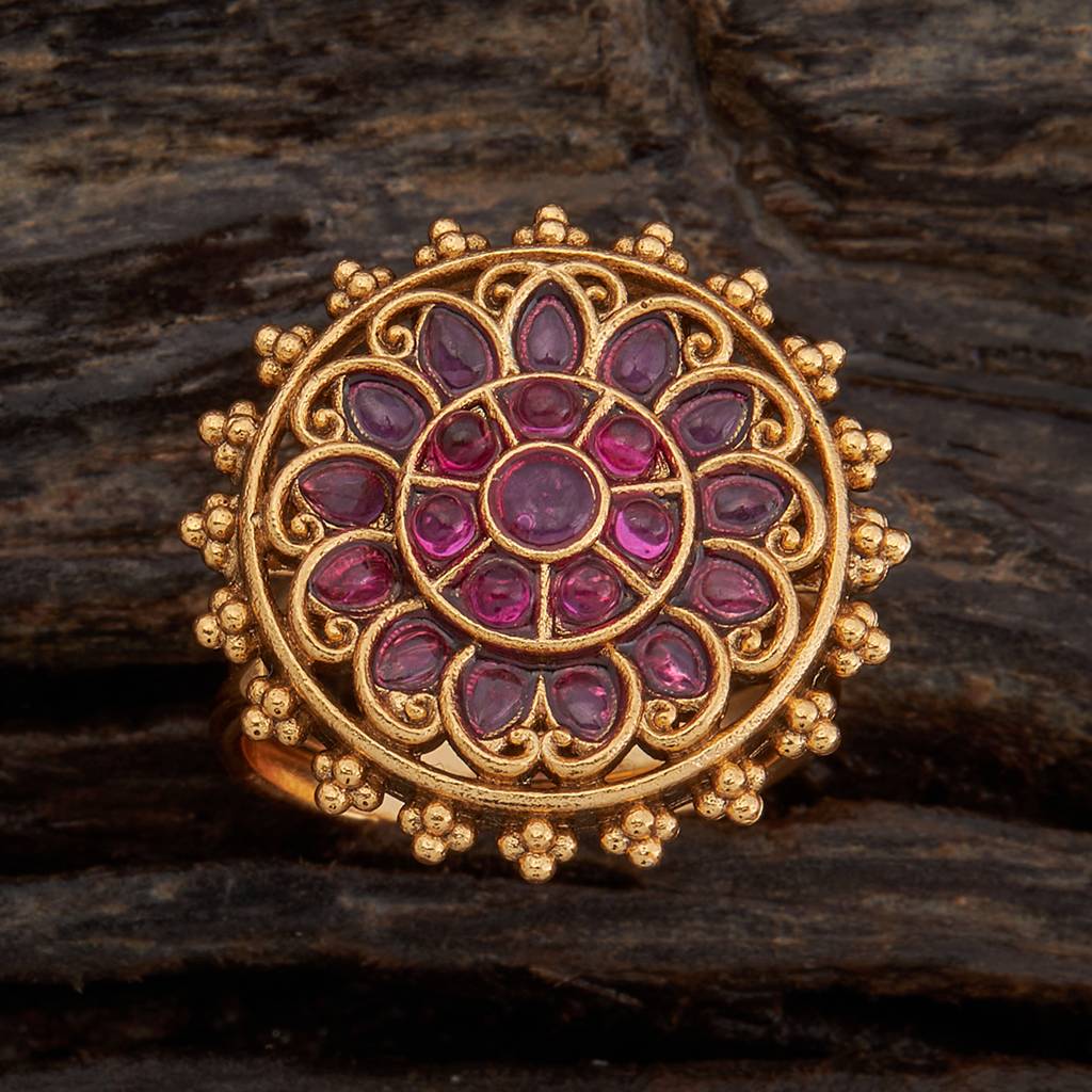 Kushal'S Fashion Jewellery Ruby Gold-Plated Ethnic Antique Finger Ring ...