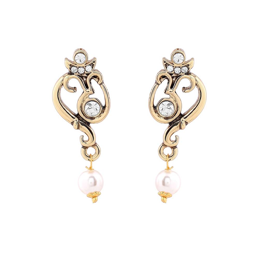 Estele Gold Plated Antique Spiritual Om Shaped Necklace Set With Glowing Pearls For Women : 10000-IGNKER