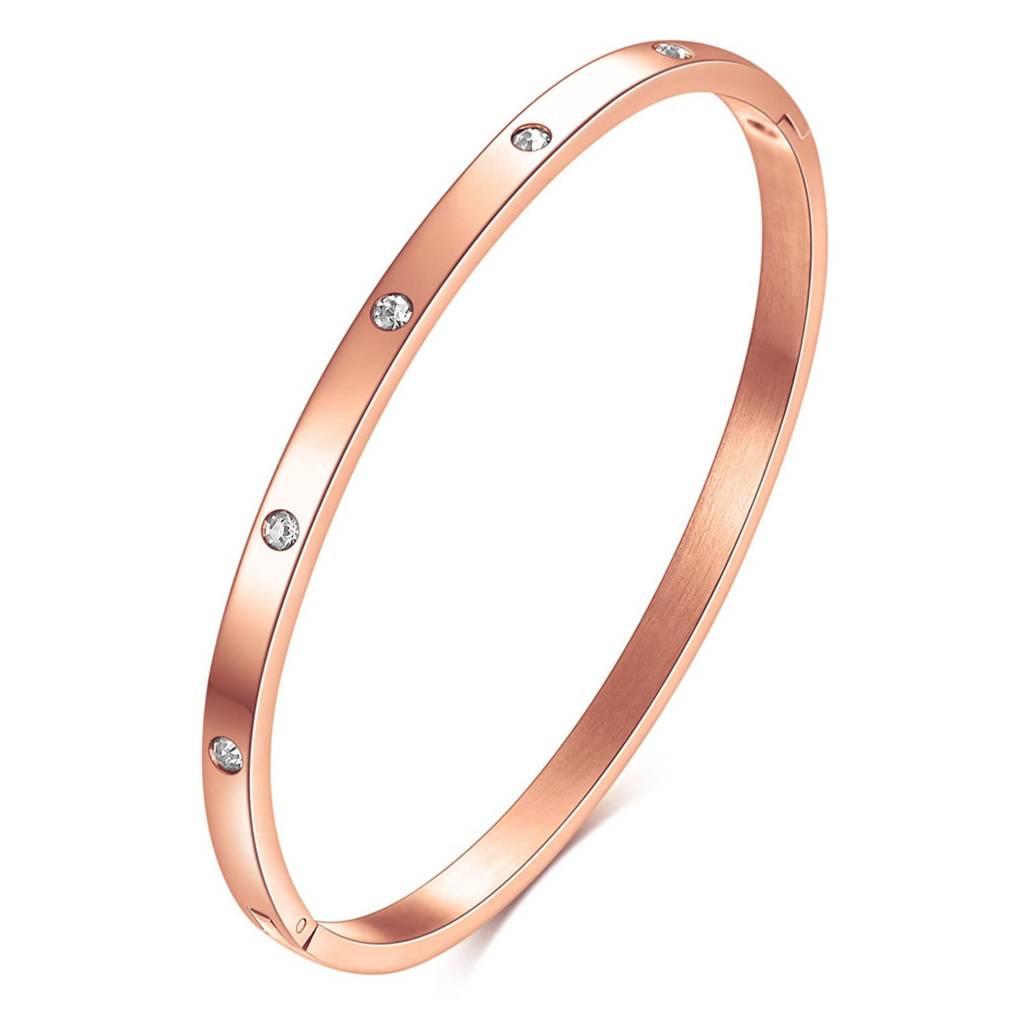 Rose Gold Plated Cubic Zirconia Studded Bangle Bracelet Fashion Stylish Pattern Jewellery For Women & Girls : PX9B142C