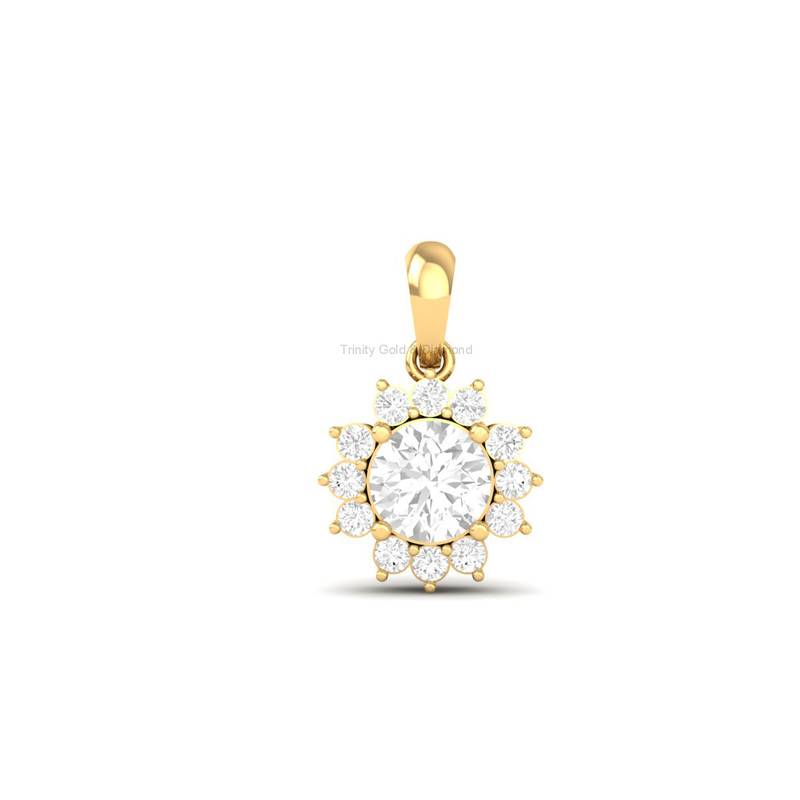 1.0Ct Moissanite Floral Cluster Pendant In 14Kt Gold Over Sterling Silver : TGDP-29