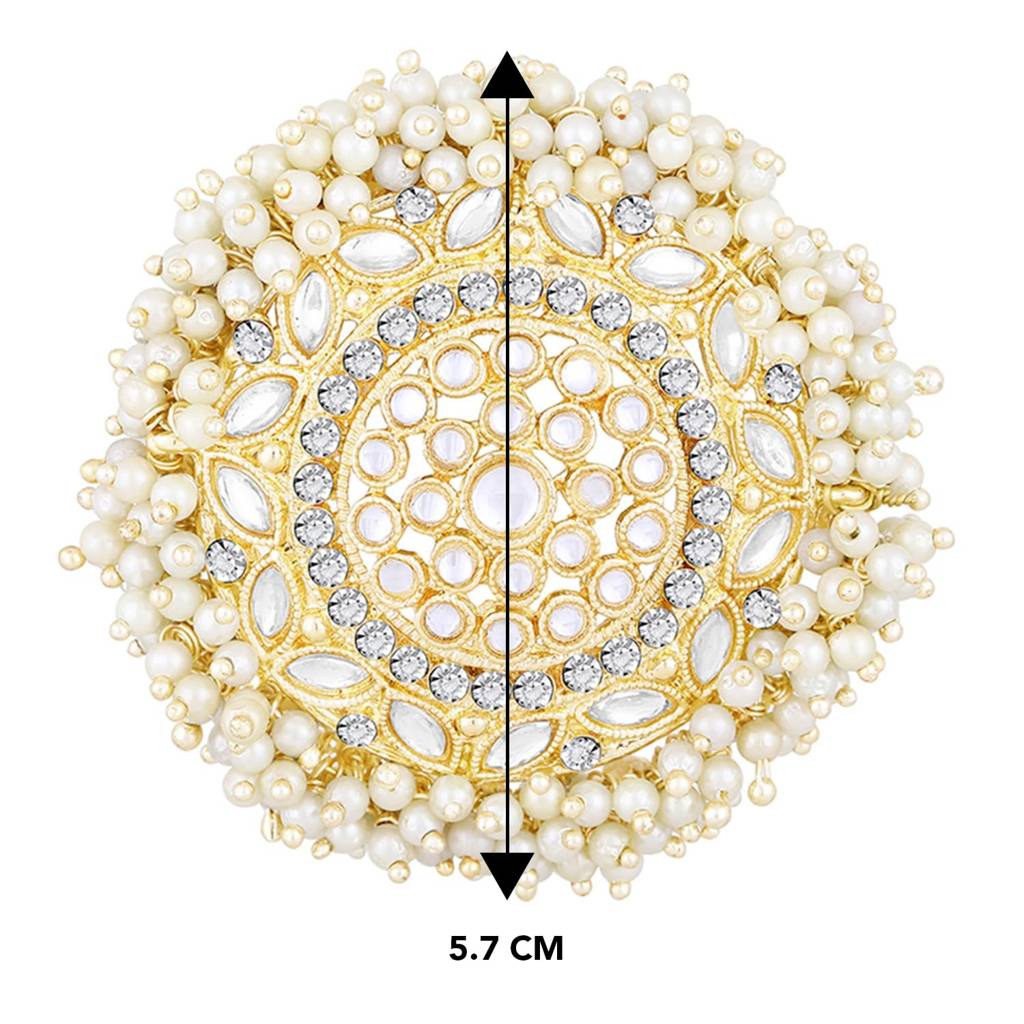 Gold Plated Kundan & Beads Studded Round Hair Bun Pin Fashion Head Accessories For Women & Girls (1 Pc) : PF09HJ019W