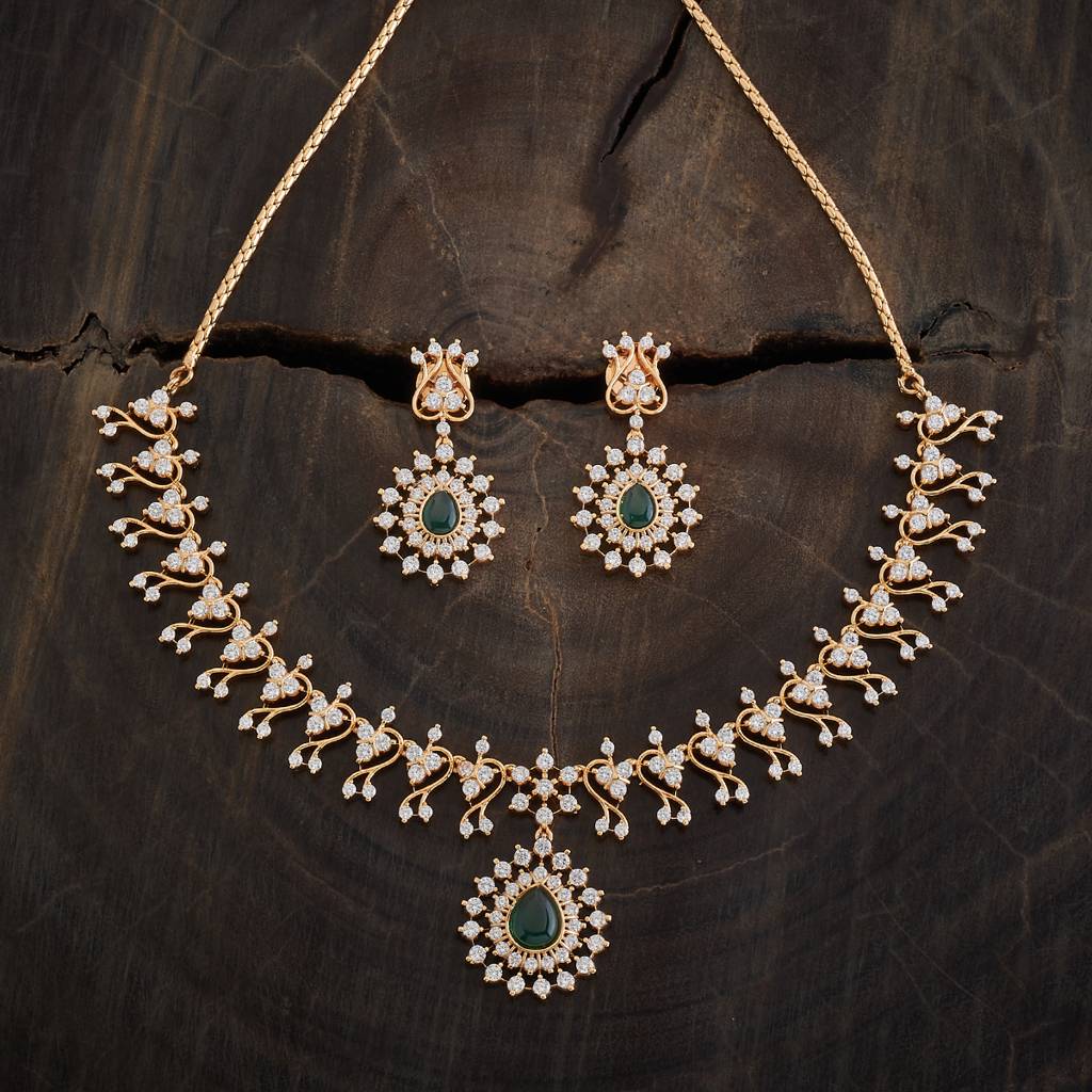 Kushal'S Fashion Jewellery Green Gold-Plated Party Wear Zircon Necklace-175797 : 421294