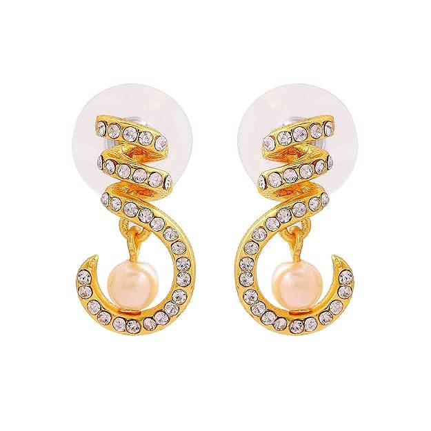 Stylish Gold Plated Pearl & Crystal Swirl Drop Earrings For Women : 5010118-IG-WEER
