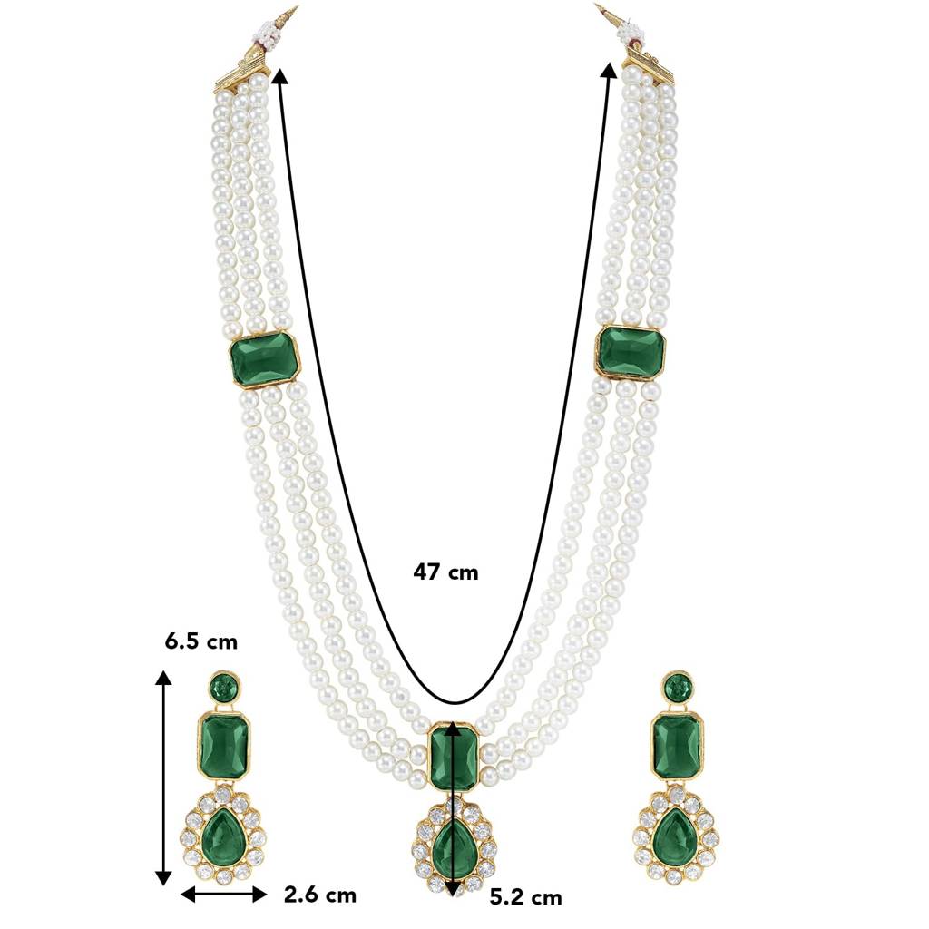 Gold Plated Kundan Long Necklace Earring Indian Traditional Jewellery Set Gift For Women Girls-Pf24N34 : PF24N34G
