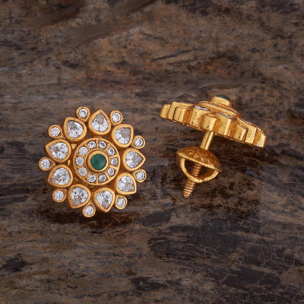 Kushal'S Fashion Jewellery 92.5 Pure Silver Gold Plated Zircon Contemporary Studs Earrings-433717 : 433717