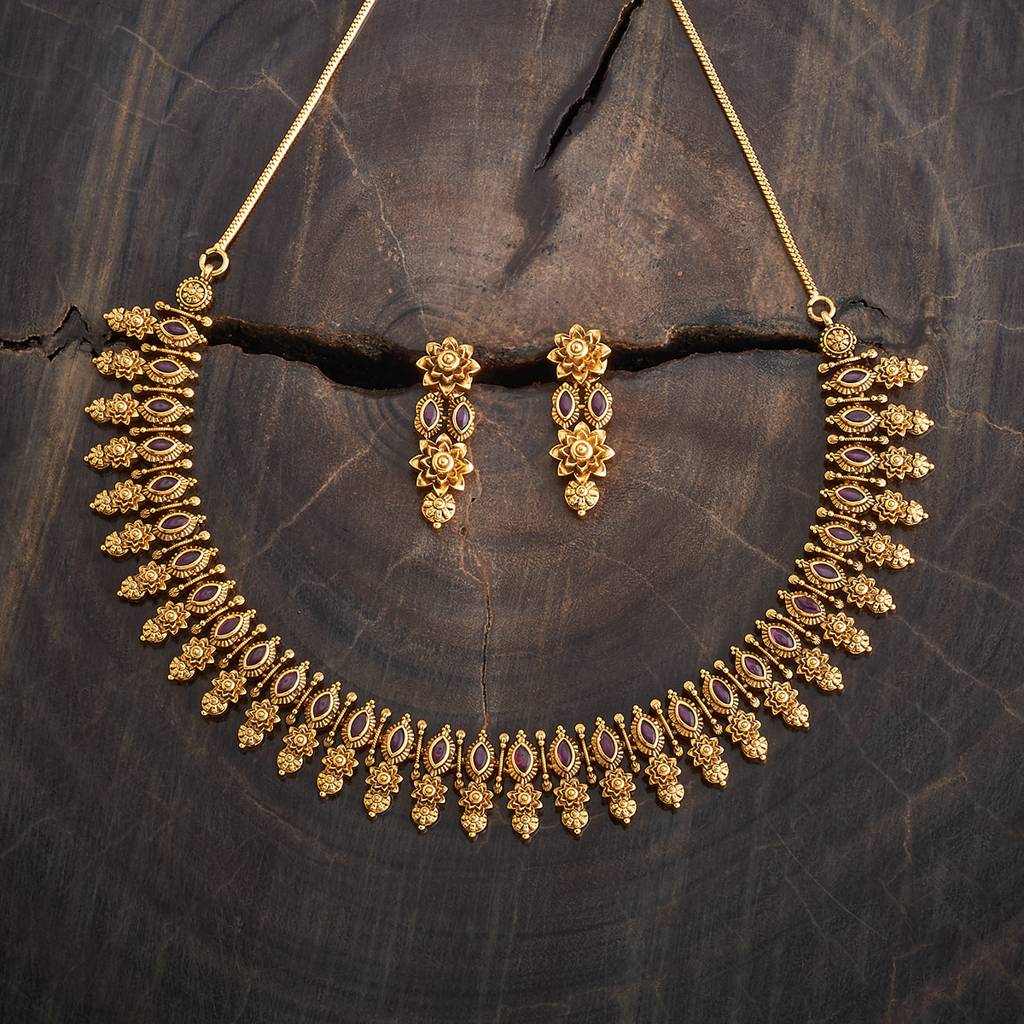 Kushal'S Fashion Jewellery Ruby Gold-Plated Ethnic Antique Jewellery Set-181641 : 434114